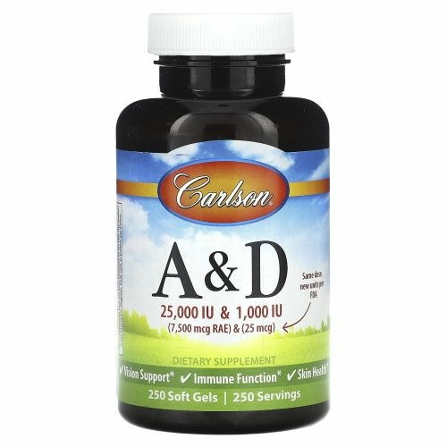 Carlson Labs, A & D, 25000 МЕ / 1000 МЕ, 250 капсул