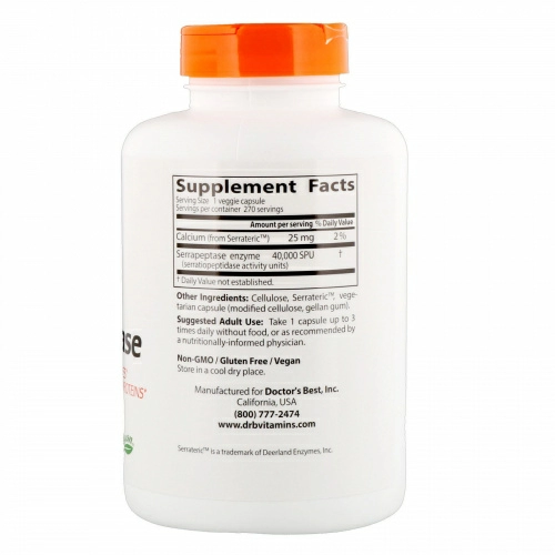 Doctor's Best, Серрапептаза, 270 капсул в растительной оболочке
