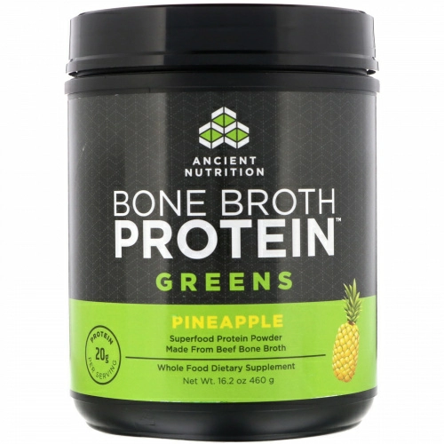 Dr. Axe / Ancient Nutrition, Bone Broth Protein Greens, Pineapple, 16.2 oz (460 g)
