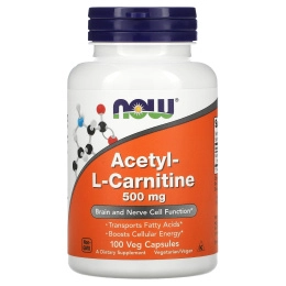 NOW Acetyl-L-Carnitine, Ацетил-L-карнитин 500 mg, 100 растительных капсул