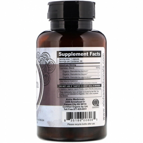 Aloha Medicinals Inc., Gano Ultra, 500 mg, 90 Capsules