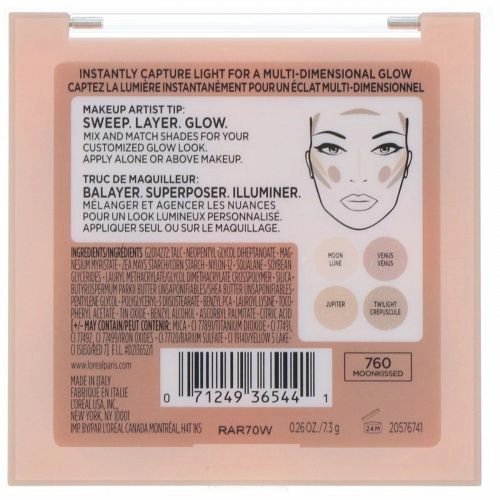 L'Oreal, Палетка хайлайтеров True Match Lumi Glow Nude, оттенок 760 «Лунный поцелуй», 7,3 г