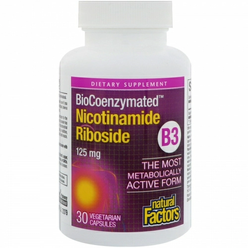 Natural Factors, BioCoenzymated, B3, Никотинамидрибозид, 125 мг, 30 вегетарианских капсул