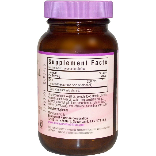 Bluebonnet Nutrition, Early Promise Prenatal, мягкая ДГК, 200 мг, 60 вегетарианских мягких желатиновых капсул