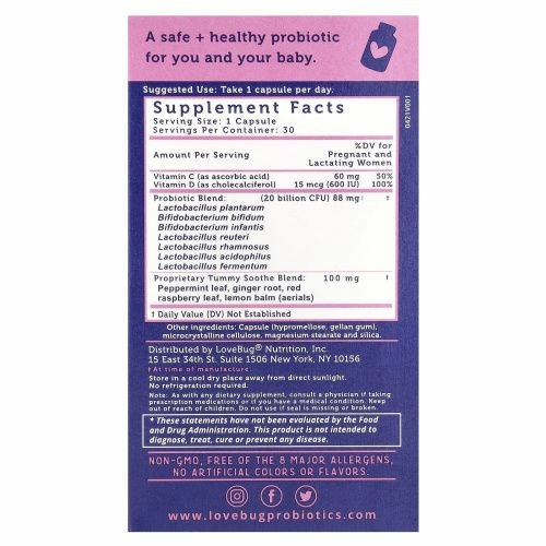 LoveBug Probiotics, пренатальный пробиотик, 20 млрд КОЕ, 30 капсул