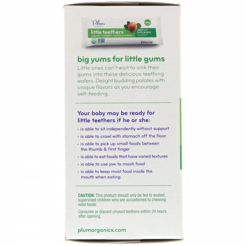 Plum Organics, Little Yums, Organic Teething Wafers, Spinach, Apple & Kale, 6x0.5oz
