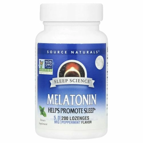 Source Naturals, Мелатонин, 5 мг, вкус перечной мяты, подъязычный, 200 таблеток