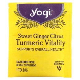 Yogi Tea, Sweet Ginger Citrus Turmeric Vitality, без кофеина, 16 чайных пакетиков, 1,12 унции (32 г)