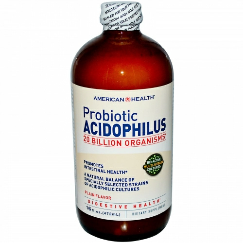 American Health, Пробиотик Ацидофилус, Обычный Вкус 16 жидких унции (472 мл)