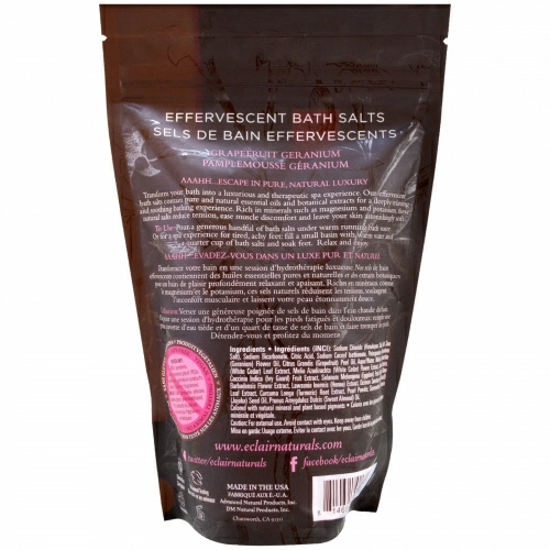 Eclair Naturals, Шипучие соли для ванной, грейпфрут и герань, 14 унций (397 г)