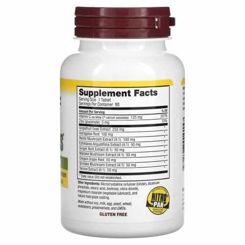 NutriBiotic, DefensePlus, 250 мг экстракт косточек грейпфрута, 90 веганских таблеток