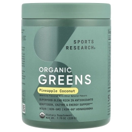Sports Research, Greens Organic, ананас и кокос, 220 г (7,76 унции)