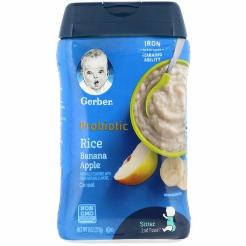 Gerber, Рисовая каша с пробиотиками, бананом и яблоком, для малышей, умеющих сидеть, 227 г (8 унций)