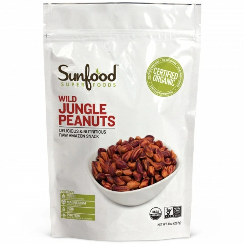 Sunfood, Дикий арахис из джунглей, 227 г (8 унций)