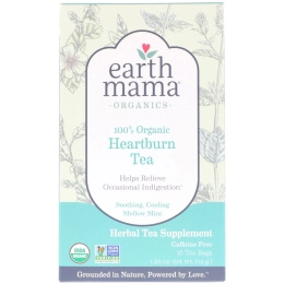 Earth Mama, Organics, 100% Organic Heartburn Tea, Soothing, Cooling Mellow Mint, Caffeine Free, 16 Tea Bags, 1.23 oz (35 g)