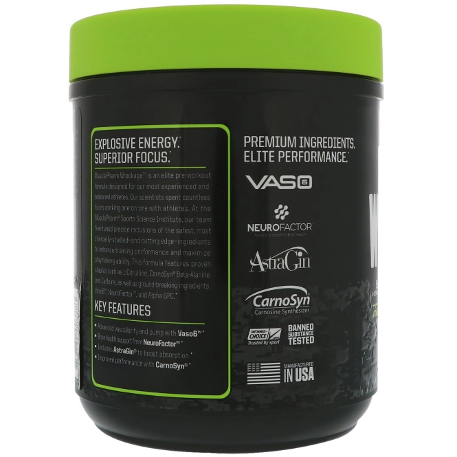 MusclePharm, Предтренировочный комплекс Wreckage, кислые конфеты, 375 г (13,23 унций)