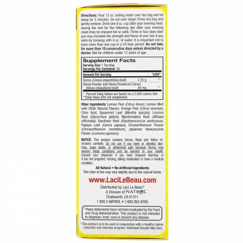Natrol, Laci Le Beau, Super Dieter's Tea, Лимон и мята, 30 чайных пакетиков, 75 г