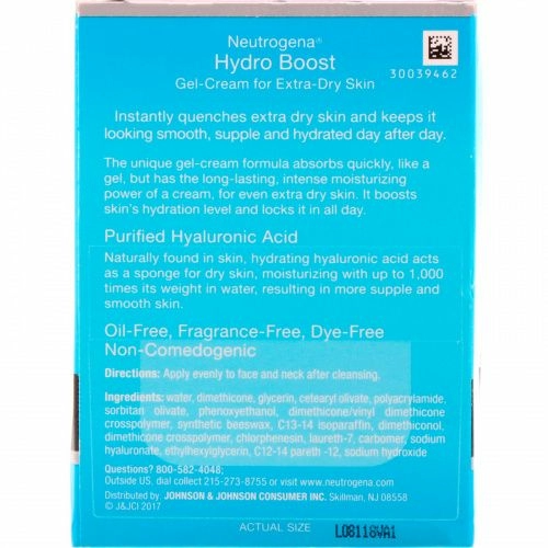 Neutrogena, Hydro Boost, увлажняющий гель-крем, для очень сухой кожи, без отдушки, 48 г (1,7 унции)