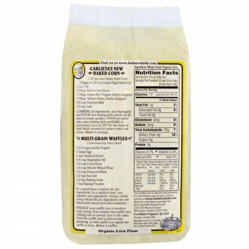 Bob's Red Mill, Органическая цельнозерновая кукурузная мука, 24 унции (680 г)