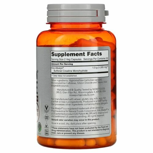 Now Foods, Креалкалин креатин для спортсменов, 120 капсул
