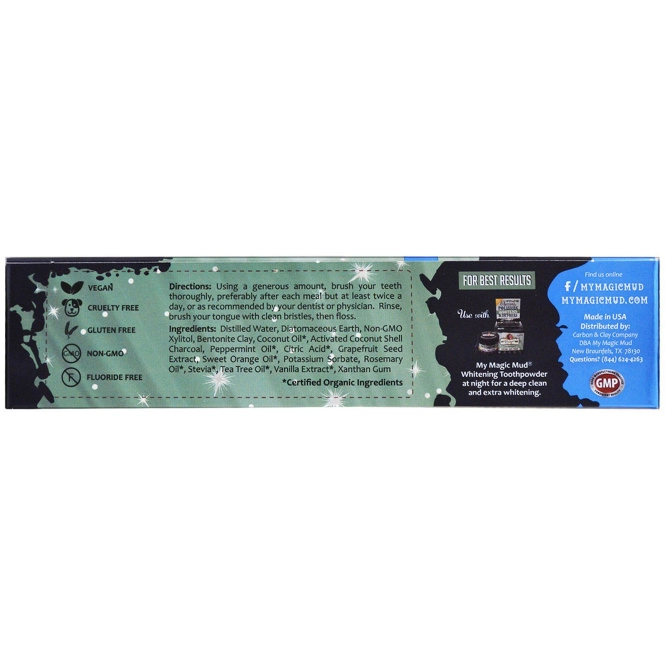 My Magic Mud, Активированный уголь, отбеливающая паста без фторидов, перечная мята, 4 унции (113 г)