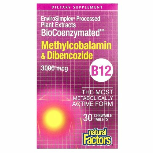 Natural Factors, BioCoenzymated, Метилкобаламин и дибенкозид, 3 000 мкг, 30 жевательных таблеток