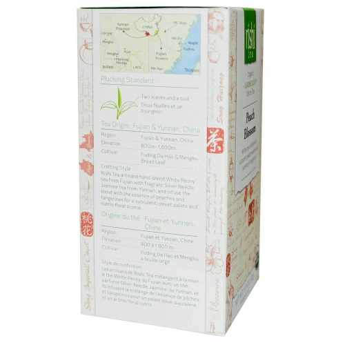 Rishi Tea, Органический листовой белый чай, цветки персика, 1,13 унции (32 г)