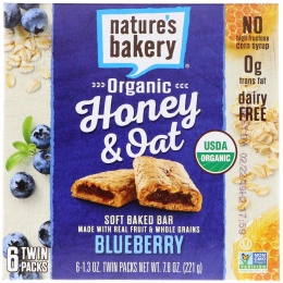 Nature's Bakery, Органический мед и овес, мягкие запеченные батончики, черника, 6 двойных упаковок, по 1,3 унции каждый