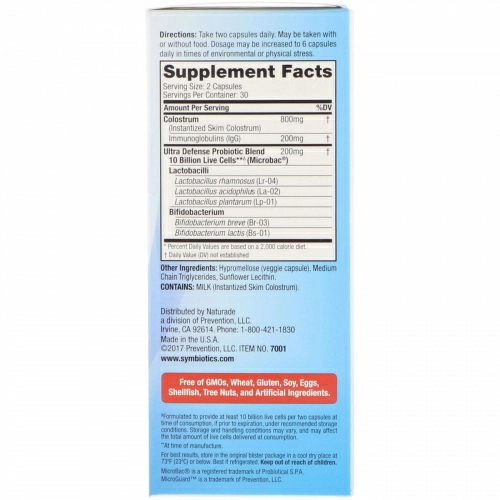 Symbiotics, Probiotic with Colostrum, 60 Delayed Release Vegetable Capsules
