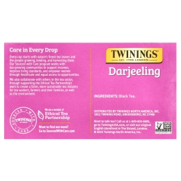 Twinings, Чистый черный чай, Дарджилинг, 50 чайных пакетиков, 100 г (3,53 унции)
