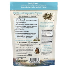 DelighTeas, Ayurvedic Cumin, Coriander & Fennel, травяной чай для выведения токсинов, без кофеина, 30 роскошных чайных пакетиков Pyramid, 120 г (4,2 унции)