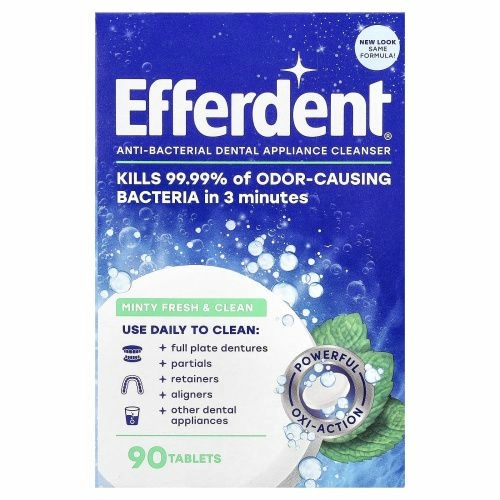 Efferdent, Антибактериальное средство для очищения зубных протезов, Fresh & Clean, 90 таблеток