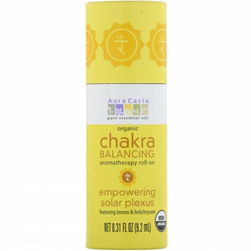 Aura Cacia, Органическая роликовая ароматерапия для балансировки чакр, сила для солнечного сплетения, 9,2 мл (0,31 жидкой унции)