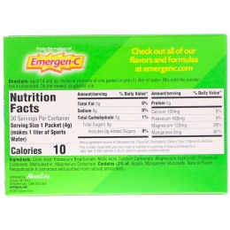 Emergen-C, Electro Mix, электролитная смесь для напитков, натуральный лимон-лайм, 30 пакетиков, 0,14 унц.) (4 г) в каждом