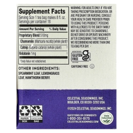 Celestial Seasonings, Sleepytime, чай с мелатонином, без кофеина, 18 чайных пакетиков, 21 г (0,75 унции)