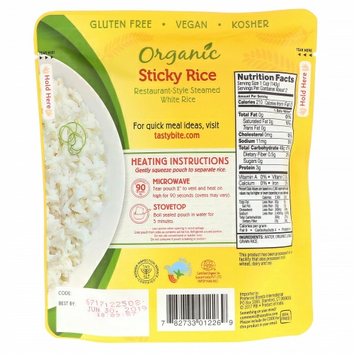 Tasty Bite, Органический клейкий рис, 250 г (8,8 унции)