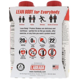 Labrada Nutrition, Lean Body, готовый к употреблению протеиновый коктейль, ванильный вкус, 4 коктейля, 8,45 ж. унц. (250 мл) каждый