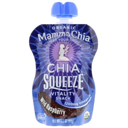 Mamma Chia, Органический сок чиа, энергетическая закуска, малина, 4 бутылки, 3,5 унций (99 г).