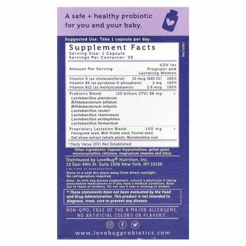 LoveBug Probiotics, пробиотик для послеродового периода, 20 млрд КОЕ, 30 капсул
