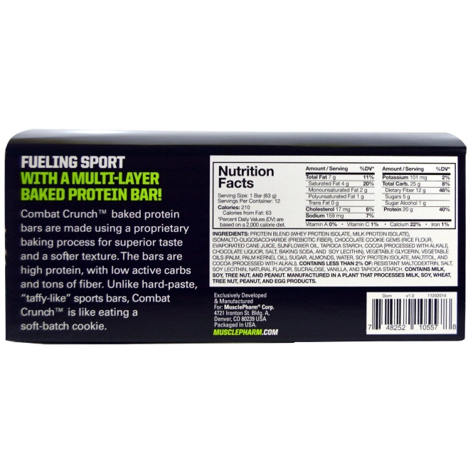 MusclePharm, Хрустящие батончики Combat с кремом, 12 батончиков по 2,22 унции (63 г)