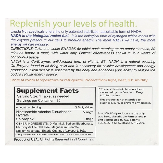 ENADA, The Energizing Co-Enzyme 1, Vitality+, 5 мг, 30 таблеток