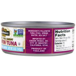 Crown Prince Natural, Yellowfin Tuna, Chunk Light, In Spring Water, 5 oz (142 g)