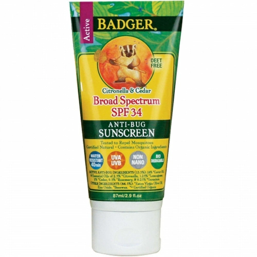 Badger Company, Крем от солнца и насекомых, широкий спектр SPF 34, 2.9 жидких унций (87 мл)