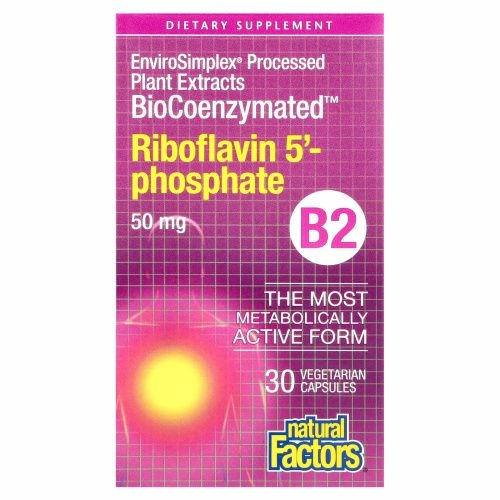 Natural Factors, BioCoenzymated, B2, рибофлавин 5'-фосфат, 50 мг, 30 вегетарианских капсул