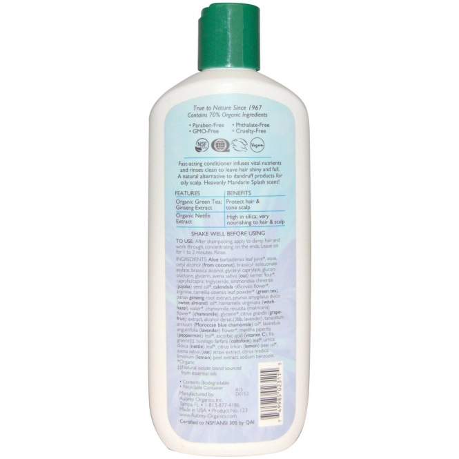 Aubrey Organics, Green Tea Conditioner, Matcha Green Tea & Ginseng, Mandarin Splash, 11 fl oz (325 ml)