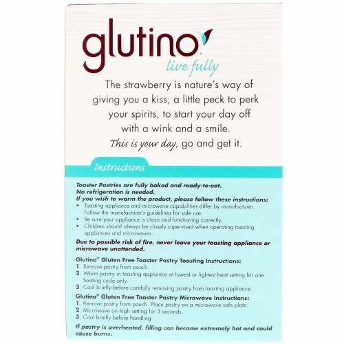 Glutino, Пирожное для тостера без глютена, Клубника, 5 пирожных, 1,83 унц. (52 г) каждый