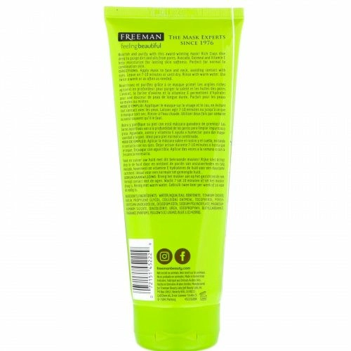 Freeman Beauty, Feeling Beautiful, очищающая глиняная маска, авокадо и овсяные хлопья, 175 мл (6 жидк. унций)