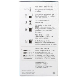 Tazo Teas, Замороженный зеленый чай с лимонником, 6 пакетиков, 3.15 унции(89 г)