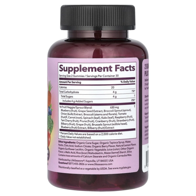 LifeSeasons, Fruit & Veggie Gummy, ягодный лимон, 60 жевательных таблеток