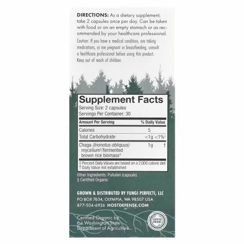 Fungi Perfecti, Чага, 60 растительных капсул